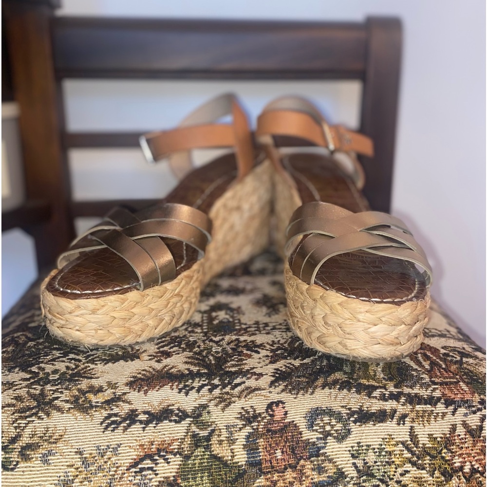 Sam Edelman Darlene Wedge Sandals 8.5 Metallic Gold Espadrille Braided Platform - Picture 7 of 16